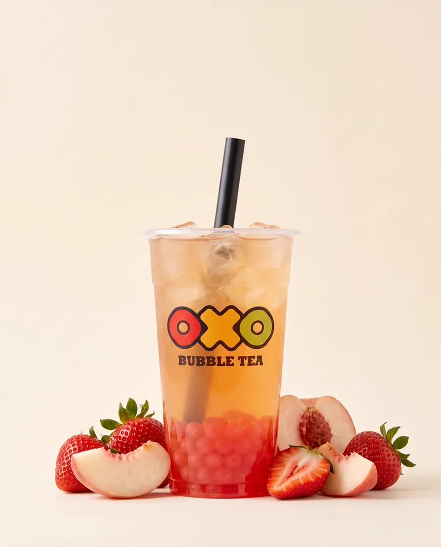 Drink OXO s čajem bílá broskev a jahoda a s kuličkami